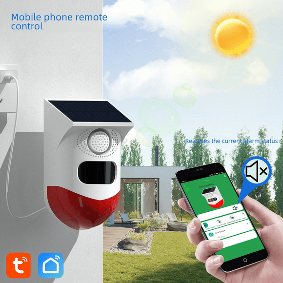 Alarma solar con wifi y graffiti, alarma antirrobo para exteriores, luz solar, detector de infrarrojos, sirena de luz y sonido