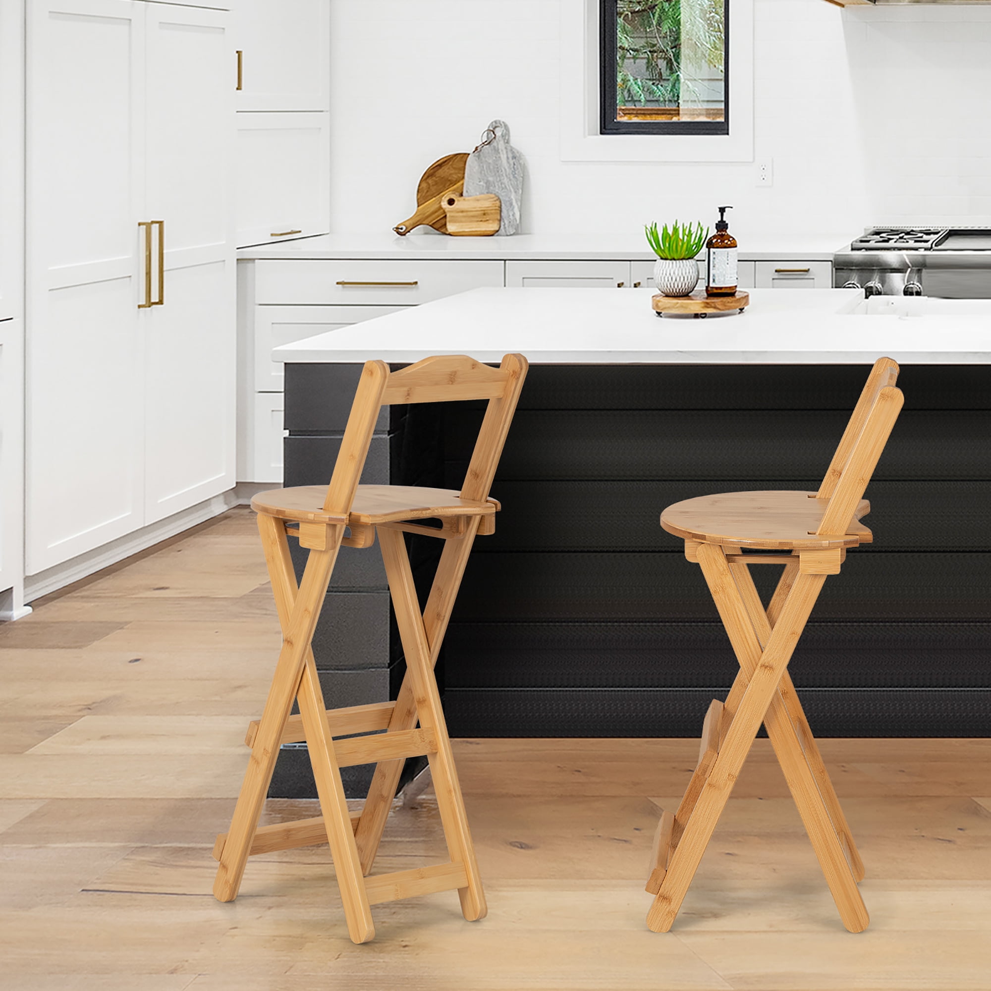 Costway Set of 4 Bamboo Folding Barstools Counter Height Dining Chairs Installation Free Walmart