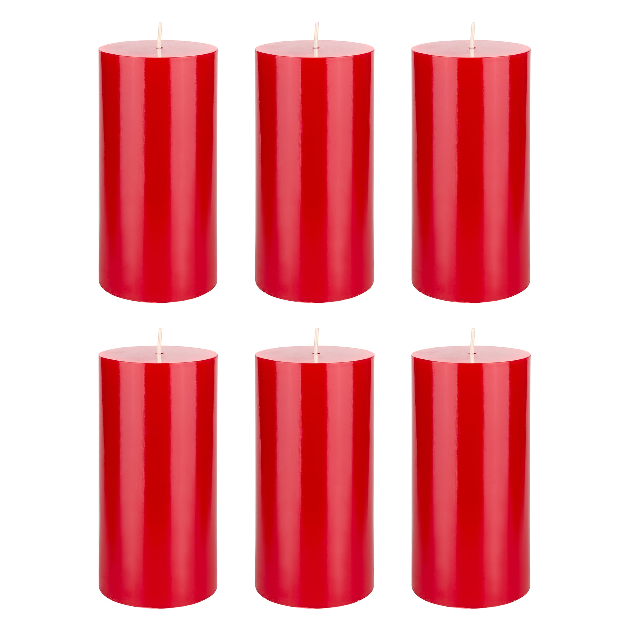 Mega Candles 6 pcs Unscented Red Round Pillar Candle, Hand Poured