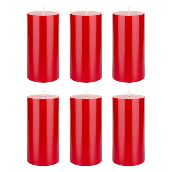 Mega Candles 6 pcs Unscented Red Round Pillar Candle, Hand Poured Premium Wax Candles 3 Inch x 6 Inch, Home Décor, Wedding Receptions, Baby Showers, Birthdays, Celebrations, Party Favors & More