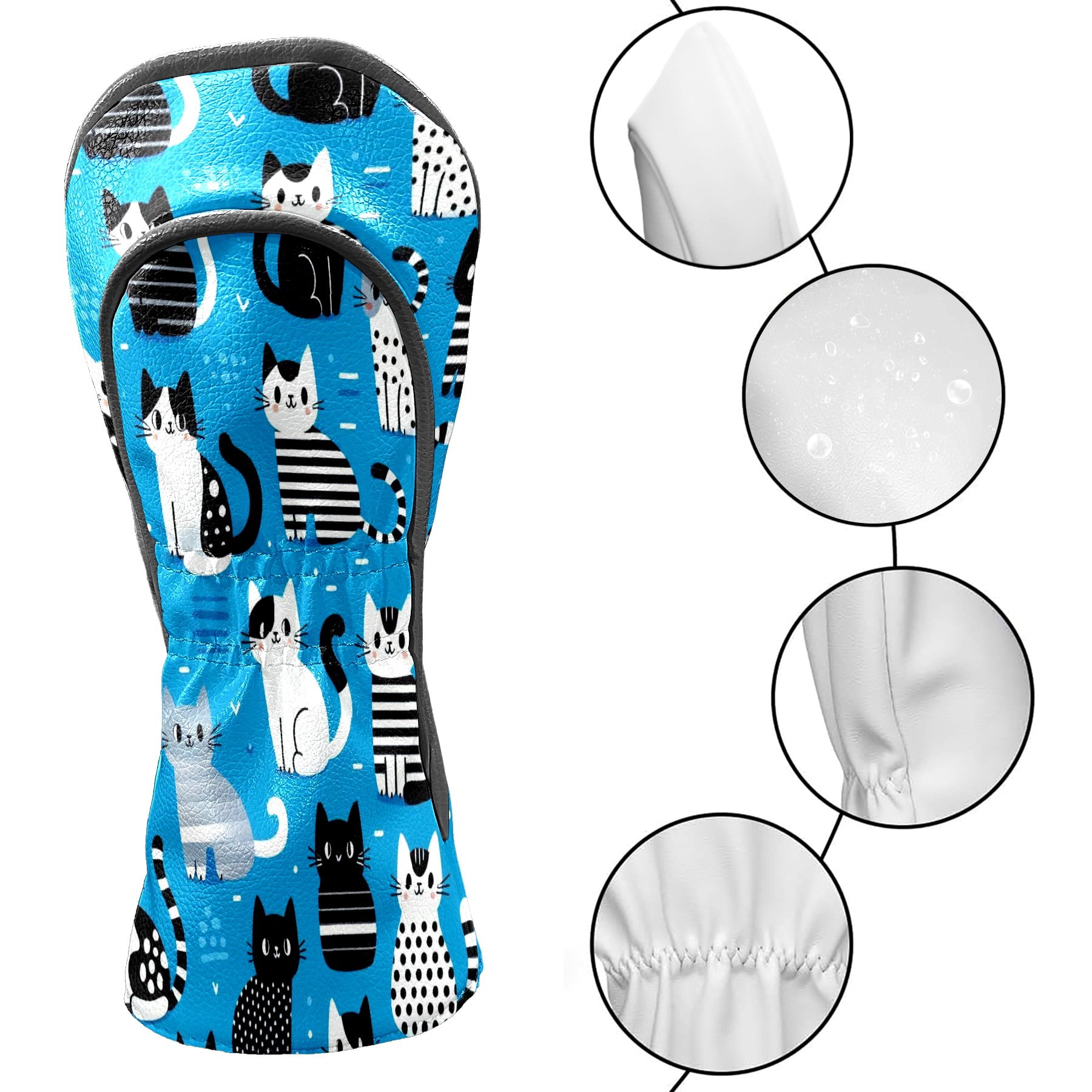 Golf Club Covers, Blue Cat Premium PU Leather Driver Hybrid Putter Head Covers with Velvet Lining, Waterproof Golf Gifts for Men Women