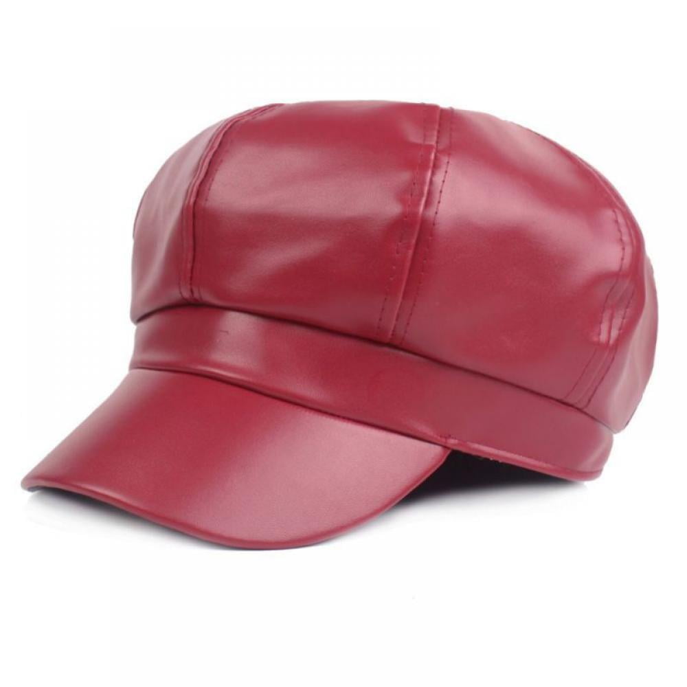 Women Faux Leather Solid Beret French 