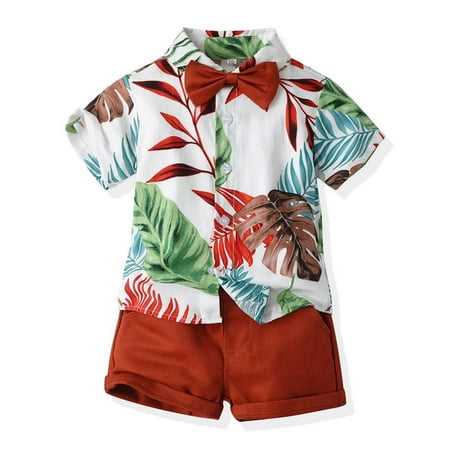 

Odeerbi Toddler Summer Beach Outfits Boys Gentleman Formal Dress Suit Vacation Outfits Flower Shirt Holiday Suit Short Sleeve Shirt Casual Pants Children s Suit Red