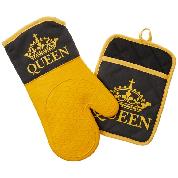 African American Expressions - Ensemble Gant/pot pour Four en Silicone, Queen Noir et Or, 36 x 26 Pouces, KM-03