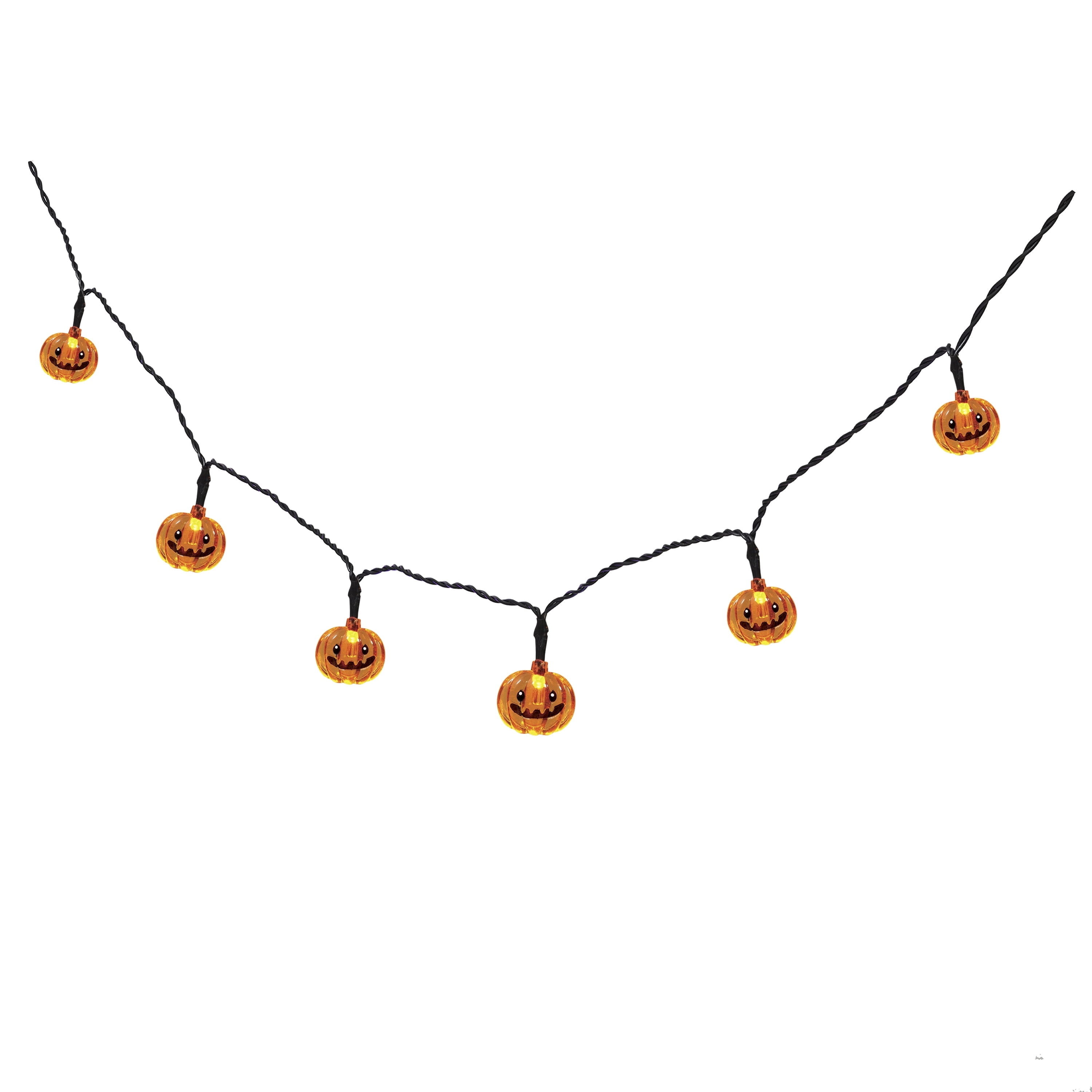 Indoor 10-Count Battery-Operated LED Pumpkin String Lights, Orange, 3', Halloween by Way To Celebrate