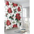thumbnail image 3 of Xmas Flowers Shower Curtain Set ，Waterproof Fabric Shower Curtains Green Red Christmas Poinsettias Pine Leaf Fruits Shower Curtains for Bathroom,Bathroom Decor 72"x72", 3 of 6