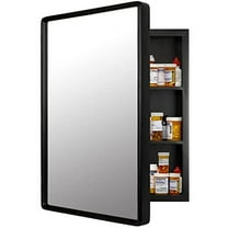 Medicine Cabinets Mirror 24" x 16", Black Recessed or Wall Mounted Cabinet Mirror with Storage Shelves, Modern Medicine Cabinet Mirror