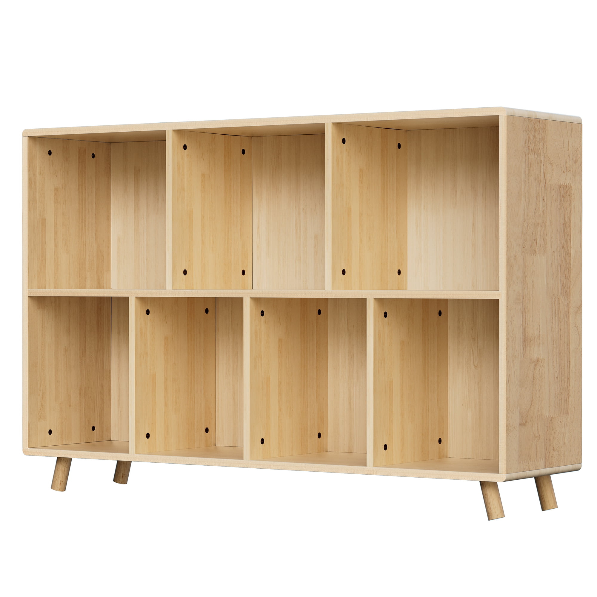 Wooden Bookshelf, 2-Tier Bookcase, 7 Cube Storage Organizer, Open Book Shelf with Legs for Home Office, Living Room, Study
