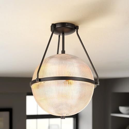 17.1 in. 3-Light Mid-Century Crystal Glass Globe Bubble Semi-Flush Mount Light for Kitchen Island 13.7 W X H Black Glam Mid-Century Modern Contemporary Metal Dimmable$$Tools & Hardware Other
