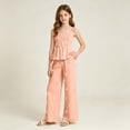 thumbnail image 2 of larppty Tween Girls 2 Piece Outfit Set Summer Fall Cherry Print Cami Top & Wide Leg Pants with Pockets (Orange,9-10 Years), 2 of 6