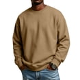 thumbnail image 3 of Hearthz Crew Neck Sweatshirts Men Solid Color Oversized Fleece Pullover Men Fall Winter Drop Shoulder Mens Long Sleeve Shirt Light Brown M, 3 of 10