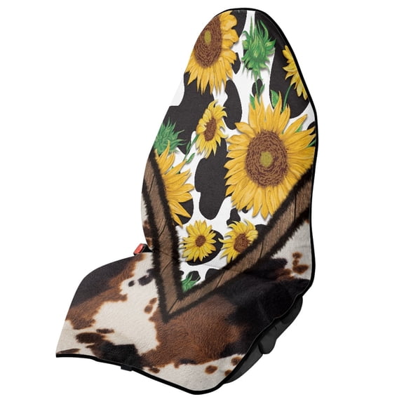 Uourmeti Front Seat Cover Machine Washable Microfiber, Compatible with Van Truck Seat, for Cars Trucks SUVs, Sunflower Cowhide