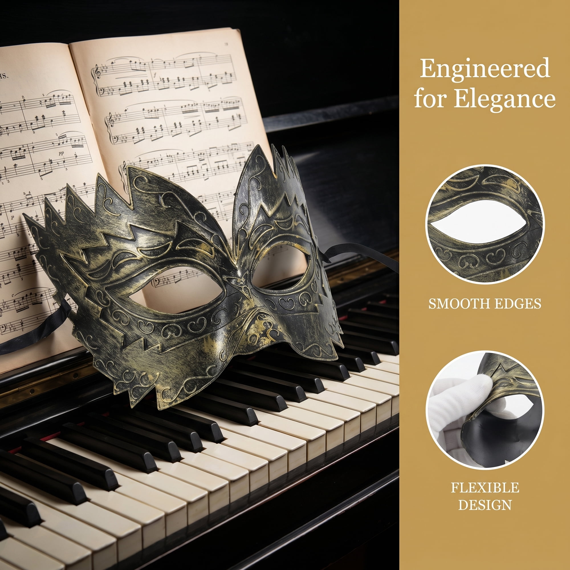 Unique Bargains 2-Pack Masquerade Venetian Half Face Mask for Halloween Gold 7.5" x 3.9"