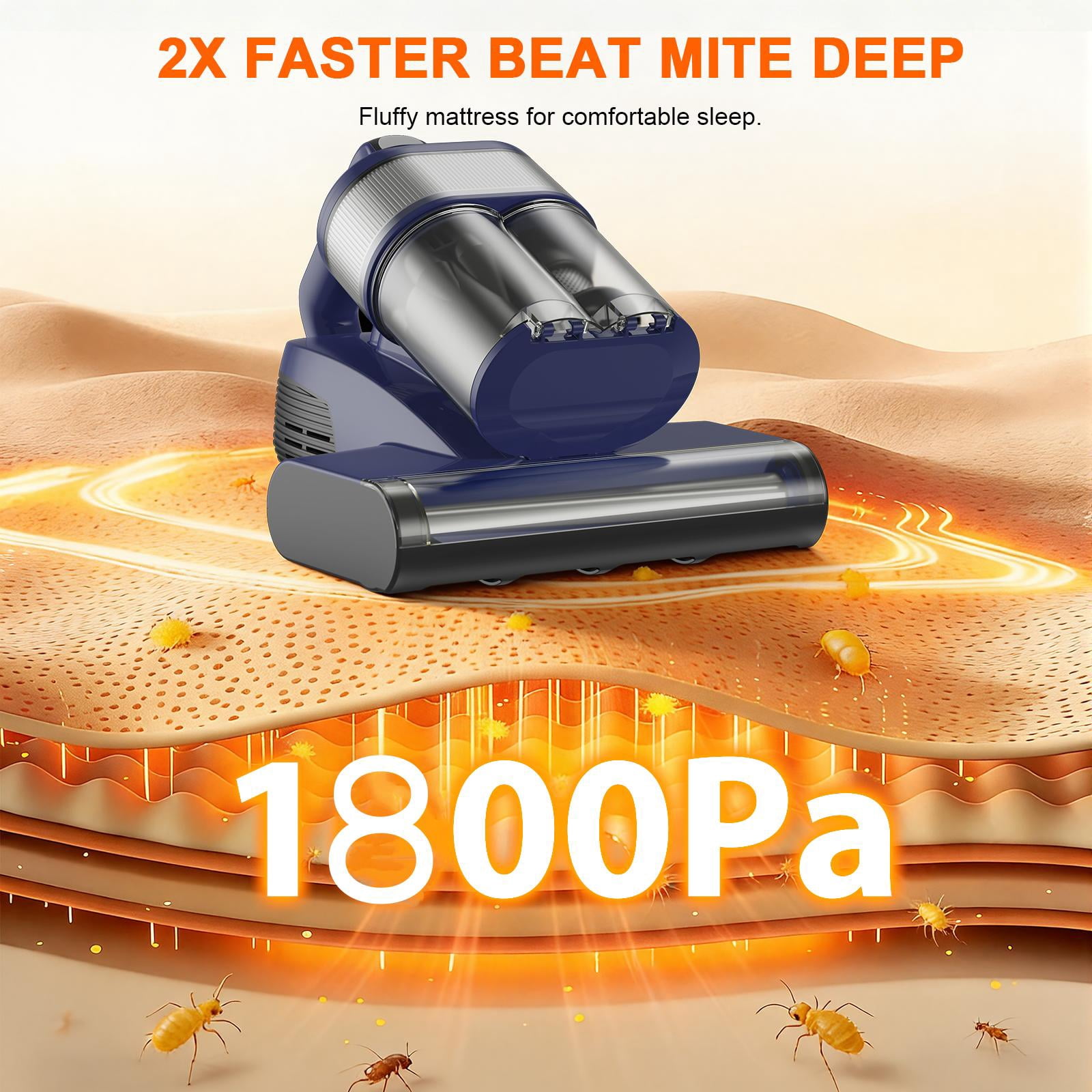 MOOSOO Mattress Vacuum Cleaner, 18Kpa Bed Vacuum With UV Sanitizing, 149°F Heat, HEPA Filter & Ultrasonic, Handheld Vacuums With LED Display for Bed, Couch