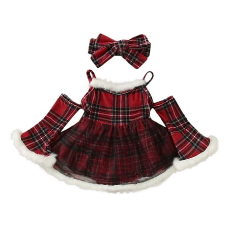 

Girls Long Sleeve Christmas Plaid Romper Tulle Bodysuits Dress Headbands Outfits Christmas Baby Clothes Newborn Boy Clothes Sweater Onesie Baby Girl