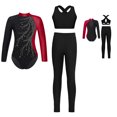 thumbnail image 6 of Aislor Kids Girls Sparkly Gymnastics Athletic Long Sleeve Ballet Dance Leotard Vest with Leggings Pants Burgundy 6, 6 of 6
