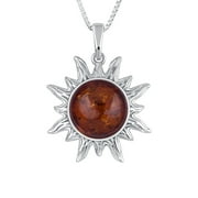 Genuine Baltic Amber Sun Pendant Necklace in Sterling Silver, 18"