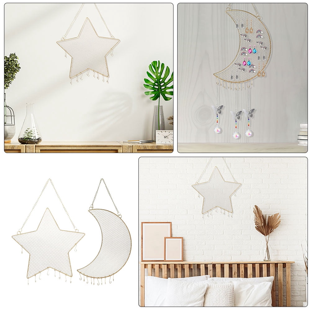GOOHOCHY 2Pcs Star Shape Moon Shape Hanging Earring Holder Girls Jewelry Organizer Wall Mounted 11.8X5.3X0.2in