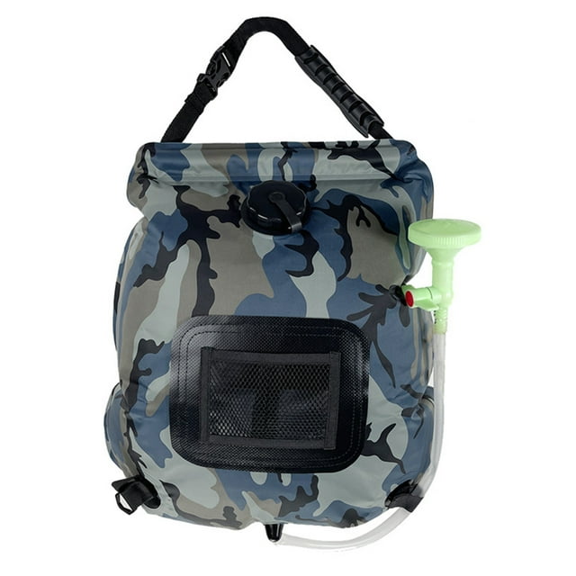 Ficarrico Bolsa de ducha solar al aire libre Camo 20L Camping baño bolsa de agua plegable PVC bolsa de baño portátil bolsa de almacenamiento de agua
