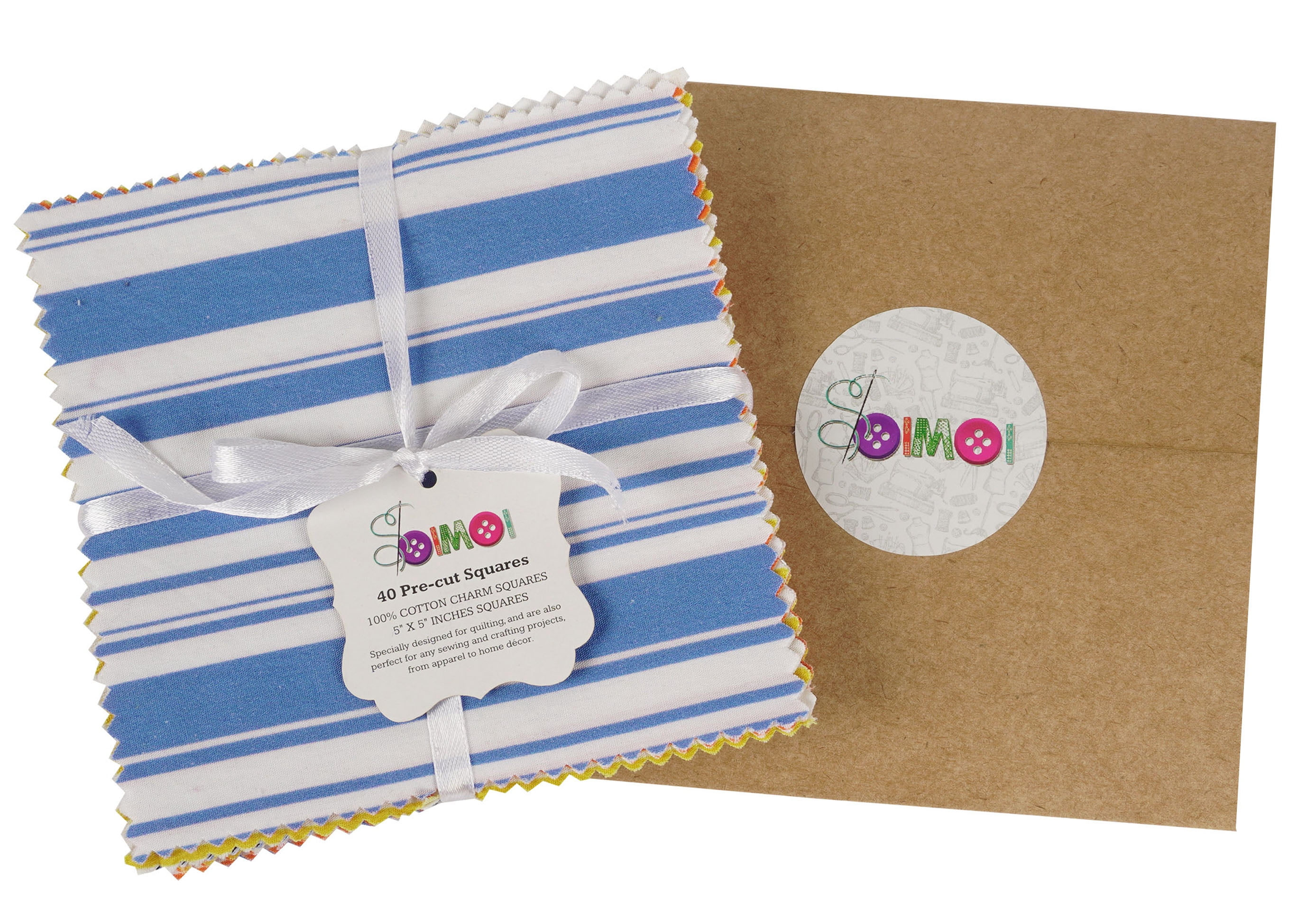 Soimoi Stripes Print&nbsp;Precut 10-inch Cotton&nbsp;Fabric&nbsp;Quilting&nbsp;Squares&nbsp;Charm Pack DIY Patchwork Sewing Craft-Blue