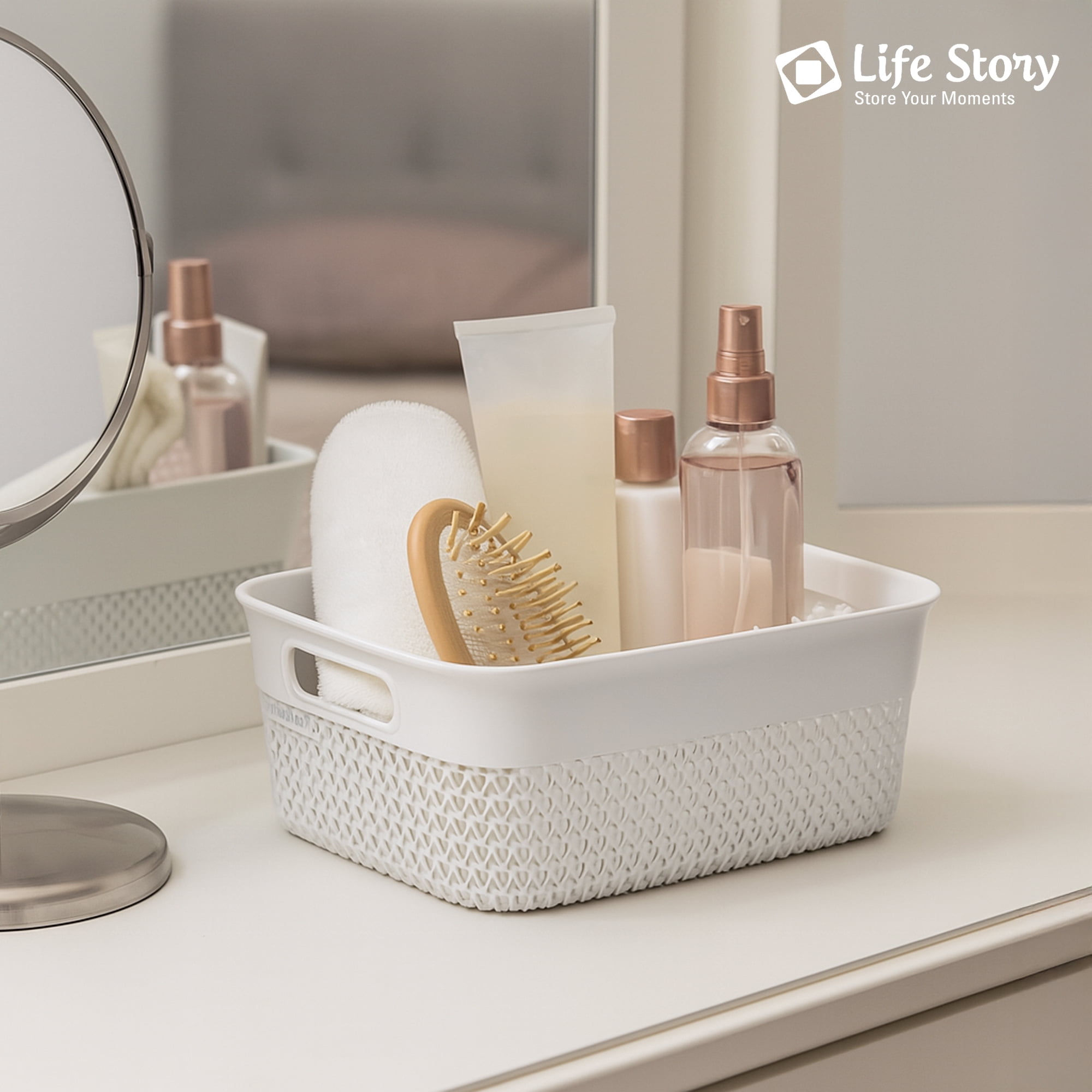 Life Story 10 Quart Decorative Storage Basket, Medium Plastic Home Organizer, White