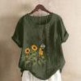 thumbnail image 1 of Femmes Tops Femmes Été Tops 2023 Femmes Été Oversize Casual Col Rond Manches Courtes Fleur Impression en Vrac Chemise Tops Armée Vert XL, 1 of 5