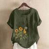 Femmes Tops Femmes Été Tops 2023 Femmes Été Oversize Casual Col Rond Manches Courtes Fleur Impression en Vrac Chemise Tops Armée Vert XL