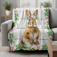 thumbnail image 2 of Easter Bunny Blanket Soft Cozy Warm Twin Blanket for Bed, Plush Fuzzy Flannel Fleece Blankets for Sofa, Spring Daisy Botanical Leaves Gray Wooden Throw Blankets for Couch, Gifts for Men, 60"x80", 2 of 9