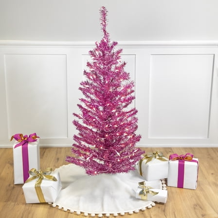 Northlight Pre-Lit Artificial Tinsel Christmas Tree - 4' - Two Tone Pink - Clear Lights