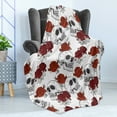 thumbnail image 4 of Skull Soft Flannel Fleece Throw Blanket, Retro Gothic Dead Head Skeleton with Roses Halloween Theme Spooky Trippy Romantic, Cozy Plush for Indoor and Outdoor Use, 50" x 60", Grey, by Ambesonne, 4 of 5