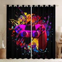 Manfei Teens Adults Gradient Gamepads Black Out Curtains,Video Game Curtains Pack of 2 (42x63 Each),Graffiti Splash Bedroom Curtains,Super Cozy Room Decor