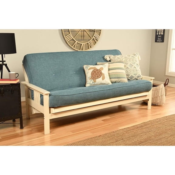 Full Size Futon Frame with Mattress - Convertible Sofa Bed - Antique White