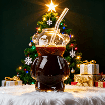 2025 Bear Glass Cold Cup, 11oz Bear-Shaped Cup, Ideal for Holiday Iced Drinks, Cocktails, Cold Brew, and Perfect Christmas Gift for Drinkware Lovers,(1 Bear Cup with Straw)