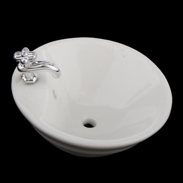 Dollhouse Miniature Vintage Ceramic Sink - 1:12 Scale Retro Kitchen Sink For Miniature Displays