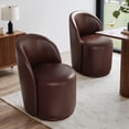 thumbnail image 4 of UIXE Faux Leather Swivel Barrel Accent Chair, Upholstered Kitchen Dining Room Chair, Makeup Vanity Side Chair for Bedroom Living Room - Red Brown, 4 of 6