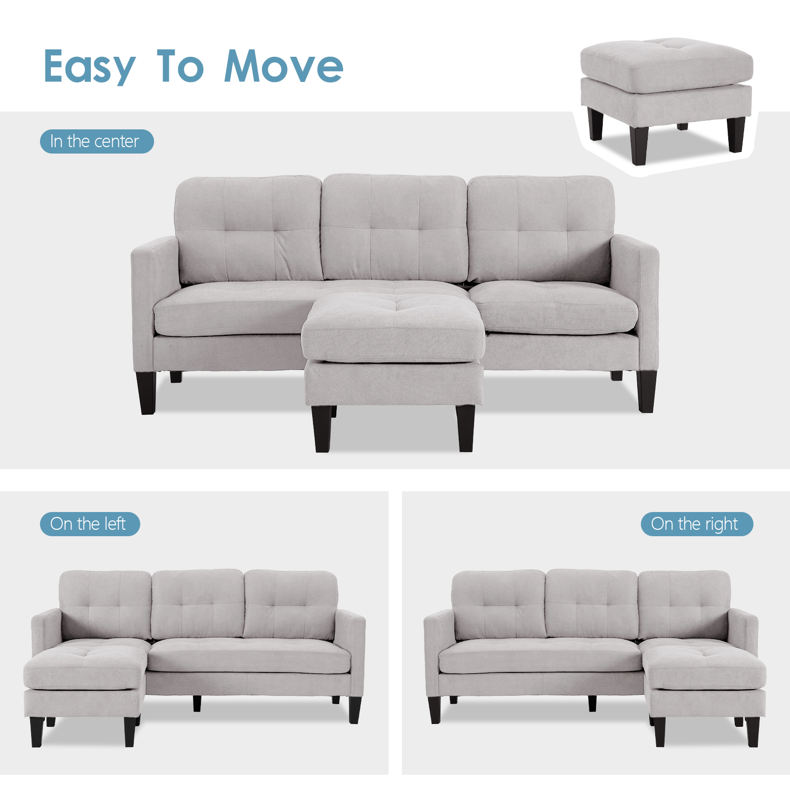 Haverchair Modern Sectional Sofa Couch with Reversible Chaise L-Shaped Couch for Living Room,LIGHT GRAY