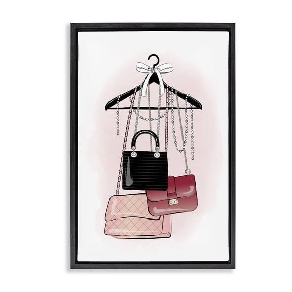 Stupell Industries Glam Handbags Hanging Beauty & Fashion Painting Black Floater Framed Art Print Wall Art, 17 x 25