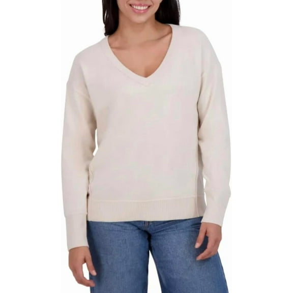 Lucky Brand Women's Soft Long Sleeve V-Neck Sweater Natural (Cream), M