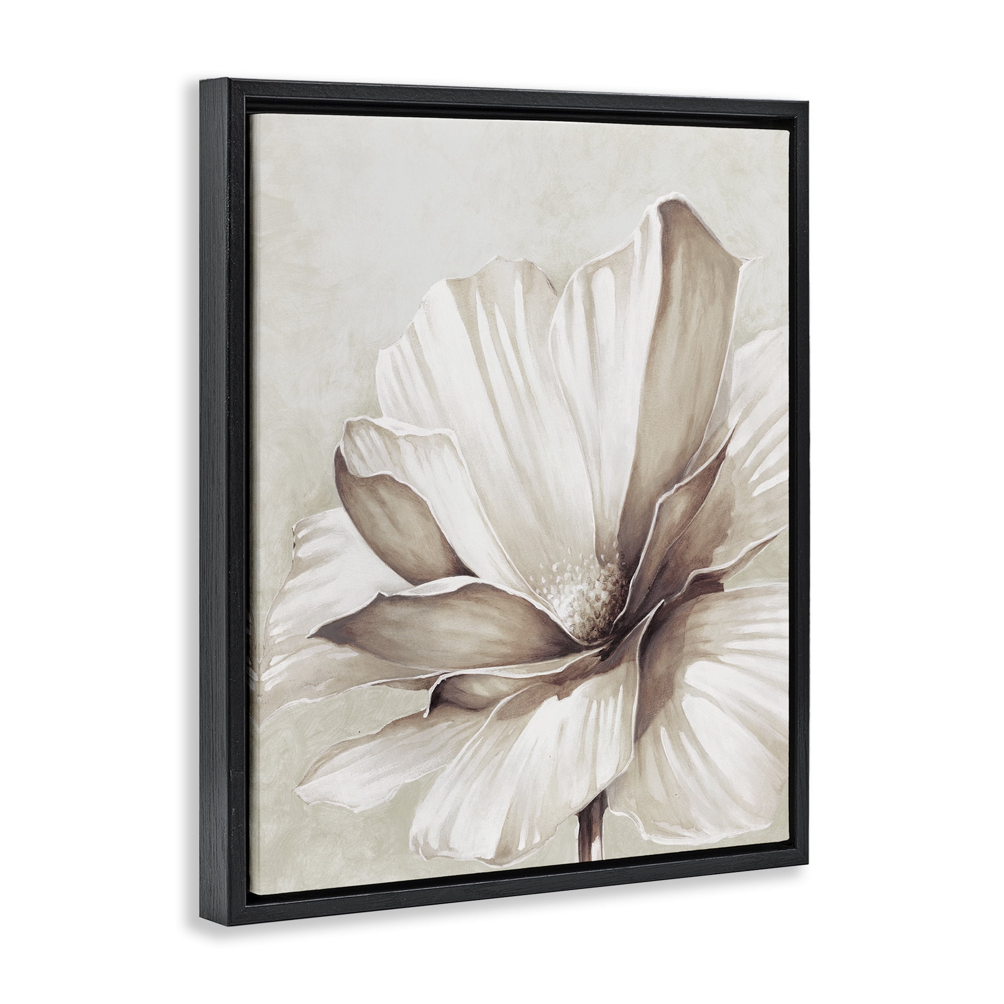 Stupell Industries White Flower Petals Botanical & Floral Painting Black Floater Framed Art Print Wall Art, 25 x 31
