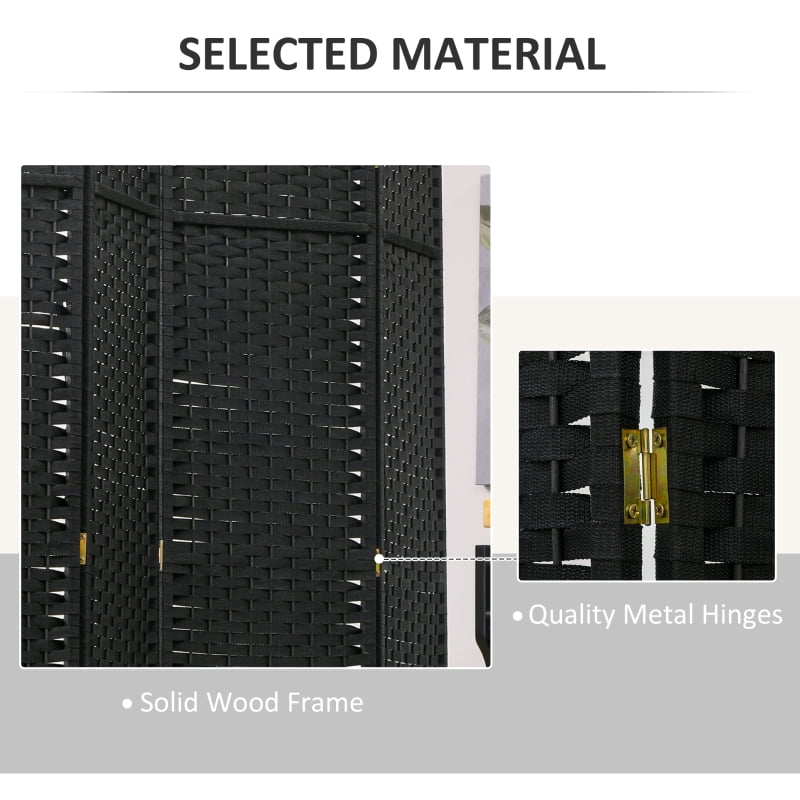 Alvantor 6-Panel Folding Privacy Screen, Freestanding Hand-Woven Room Divider for Home Office 94.5"x66.9" Black