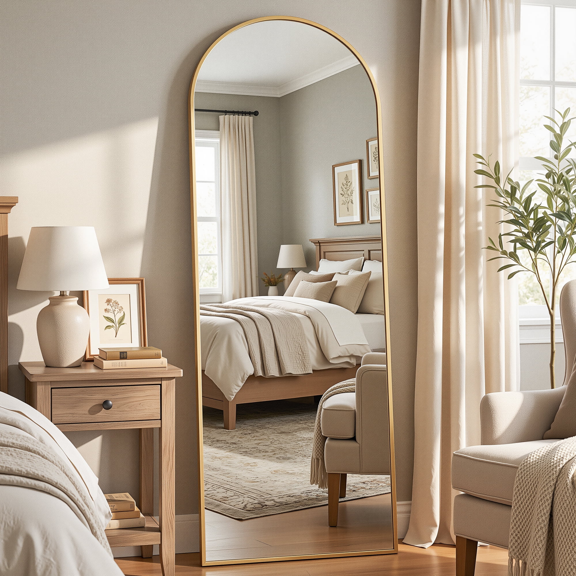 CuteDAY 58"x 18" Full Length Mirror Arched Standing Floor Mirror Full Body Mirror, Gold