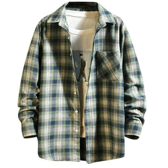 LEEYNEER Men‘s Long-Sleeve Flannel Shirts Classic Plaid Button Down Shacket Casual Loose Lightweight Fashion Shirt Jackets (Available in Big & Tall)