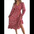 thumbnail image 1 of Vestido de Mujer con Estampado Floral, Cuello en V, Dobladillo con Volantes y Cintura Fruncida. Rojo M, 1 of 10