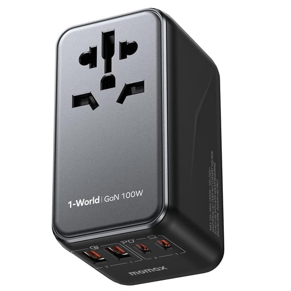 Adaptador de viaje MOMAX Universal Fast GaN de 100 W con 2PD USB-C+2QC USB-A