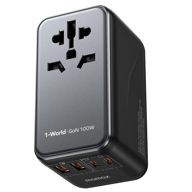 Adaptador de viaje MOMAX Universal Fast GaN de 100 W con 2PD USB-C+2QC USB-A