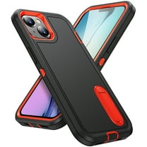 for iPhone 15 Plus Case Kickstand Durable 3-Layer Military Grade Protective Cover Hybrid Silicone Heavy Duty Rugged Shockproof Screen Lip Raised Protection for iPhone 15 Plus Case,
Black Orange