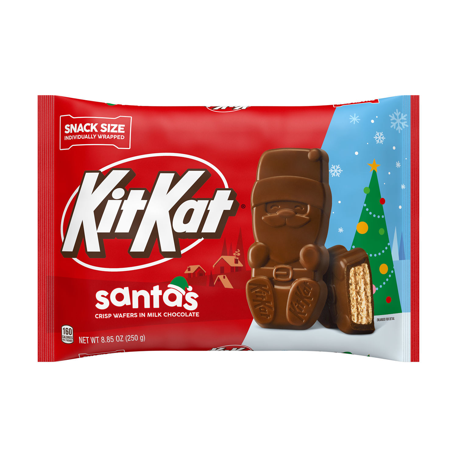 Kit Kat Milk Chocolate Wafer Snack Size Santas Christmas Holiday Candy Stocking Stuffers, Bag 8.85 oz