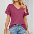 thumbnail image 2 of B91xZ T-Shirts de Mode d'Été pour Femmes, Poche à Blocs de Couleur, Col Rond, Manches Courtes, Rouge P, 2 of 5