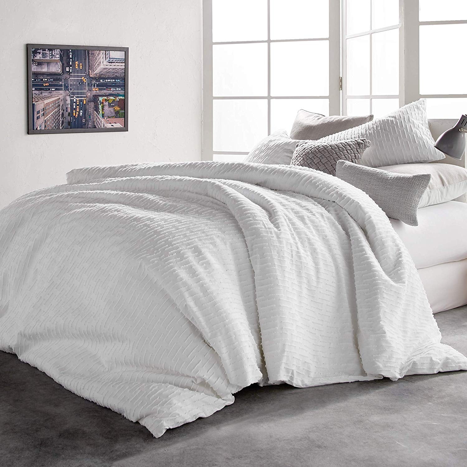 DKNY Refresh AllOver Cut Jacquard Pattern Cotton Duvet Cover, 110 x 96 Inches King, White