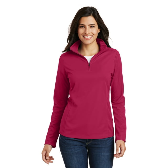 Port Authority Pinpoint Mesh 1/2-Zip para mujer L806 Fucsia oscuro pequeño Autoridad Portuaria L806